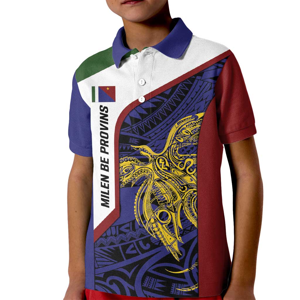 Personalised PNG Milne Bay Province Kid Polo Shirt Bird of Paradise Tattoo Flag Motif LT9 Kid Blue - Polynesian Pride