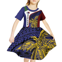 Personalised PNG Milne Bay Province Kid Short Sleeve Dress Bird of Paradise Tattoo Flag Motif LT9 - Polynesian Pride