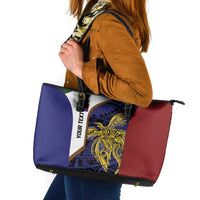 Personalised PNG Milne Bay Province Leather Tote Bag Bird of Paradise Tattoo Flag Motif LT9 Blue - Polynesian Pride