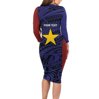 Personalised PNG Milne Bay Province Long Sleeve Bodycon Dress Bird of Paradise Tattoo Flag Motif LT9 - Polynesian Pride