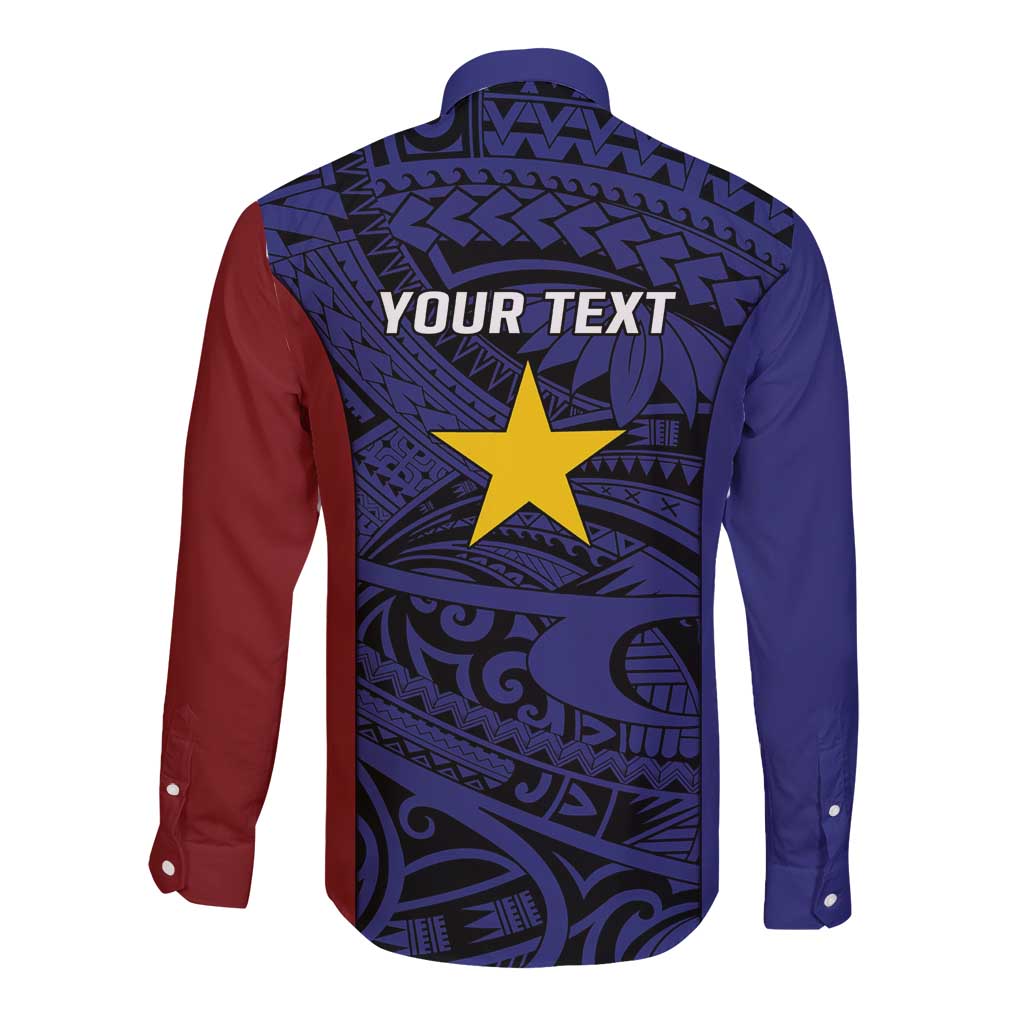 Personalised PNG Milne Bay Province Long Sleeve Button Shirt Bird of Paradise Tattoo Flag Motif LT9 - Polynesian Pride