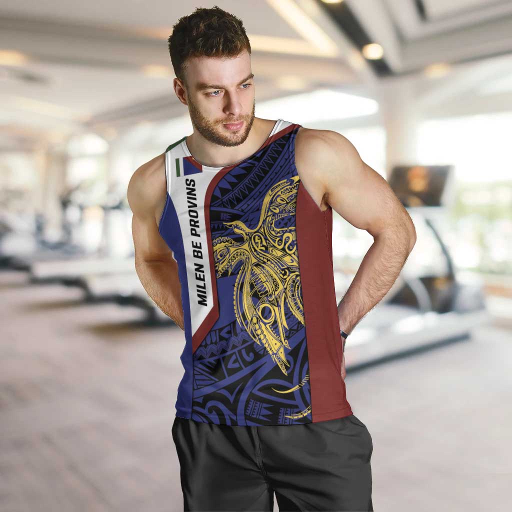 Personalised PNG Milne Bay Province Men Tank Top Bird of Paradise Tattoo Flag Motif LT9 Blue - Polynesian Pride