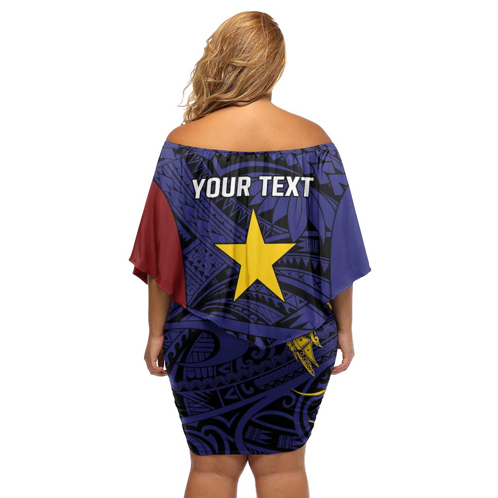 Personalised PNG Milne Bay Province Off Shoulder Short Dress Bird of Paradise Tattoo Flag Motif LT9 - Polynesian Pride