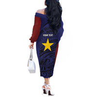 Personalised PNG Milne Bay Province Off The Shoulder Long Sleeve Dress Bird of Paradise Tattoo Flag Motif LT9 - Polynesian Pride