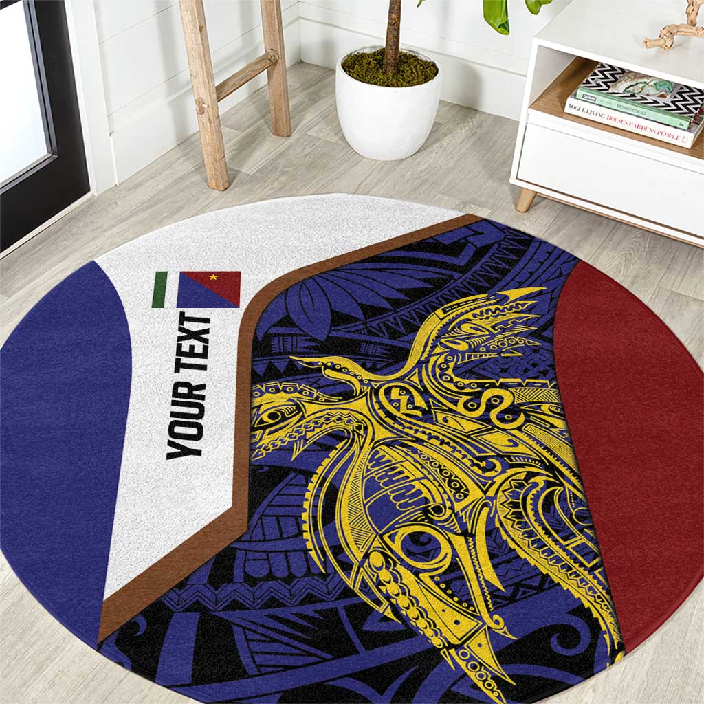 Personalised PNG Milne Bay Province Round Carpet Bird of Paradise Tattoo Flag Motif LT9 Blue - Polynesian Pride