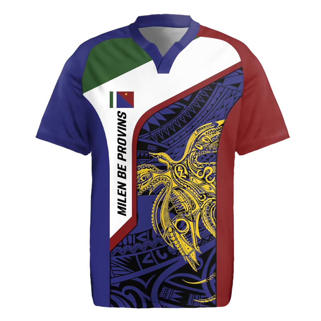 Personalised PNG Milne Bay Province Rugby Jersey Bird of Paradise Tattoo Flag Motif LT9 Blue - Polynesian Pride