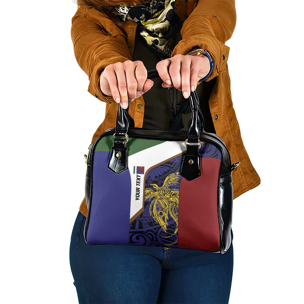 Personalised PNG Milne Bay Province Shoulder Handbag Bird of Paradise Tattoo Flag Motif LT9 One Size Blue - Polynesian Pride