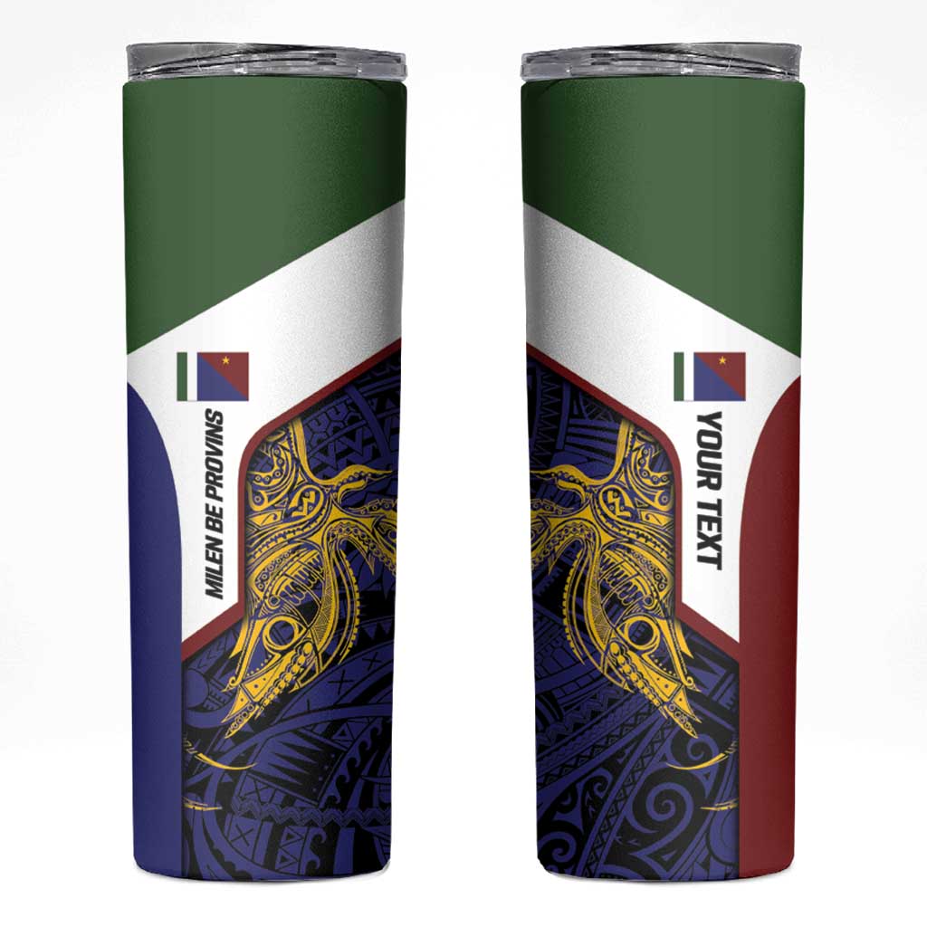 Personalised PNG Milne Bay Province Skinny Tumbler Bird of Paradise Tattoo Flag Motif LT9 Blue - Polynesian Pride