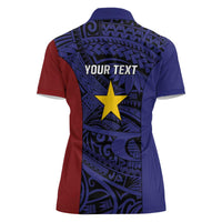 Personalised PNG Milne Bay Province Women Polo Shirt Bird of Paradise Tattoo Flag Motif LT9 - Polynesian Pride