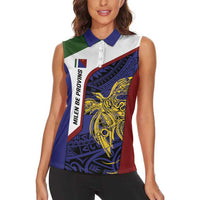 Personalised PNG Milne Bay Province Women Sleeveless Polo Shirt Bird of Paradise Tattoo Flag Motif LT9 - Polynesian Pride