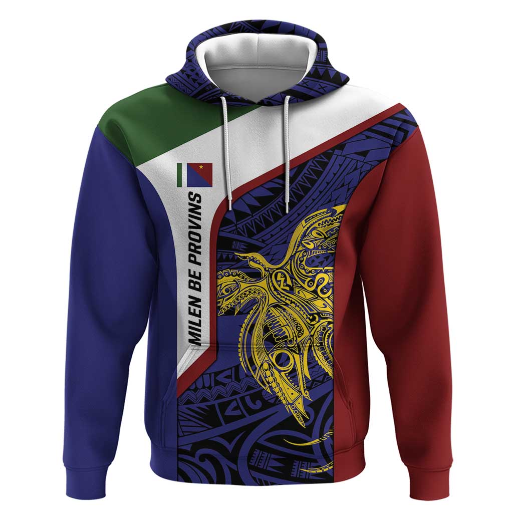 Personalised PNG Milne Bay Province Zip Hoodie Bird of Paradise Tattoo Flag Motif LT9 Pullover Hoodie Blue - Polynesian Pride