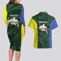Personalised PNG Morobe Province Couples Matching Long Sleeve Bodycon Dress and Hawaiian Shirt Bird of Paradise Tattoo Flag Motif LT9 - Polynesian Pride