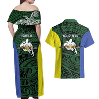Personalised PNG Morobe Province Couples Matching Off Shoulder Maxi Dress and Hawaiian Shirt Bird of Paradise Tattoo Flag Motif LT9 - Polynesian Pride