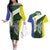 Personalised PNG Morobe Province Couples Matching Off The Shoulder Long Sleeve Dress and Hawaiian Shirt Bird of Paradise Tattoo Flag Motif - Polynesian Pride