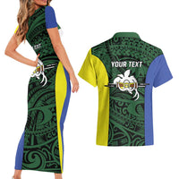 Personalised PNG Morobe Province Couples Matching Short Sleeve Bodycon Dress and Hawaiian Shirt Bird of Paradise Tattoo Flag Motif LT9 - Polynesian Pride