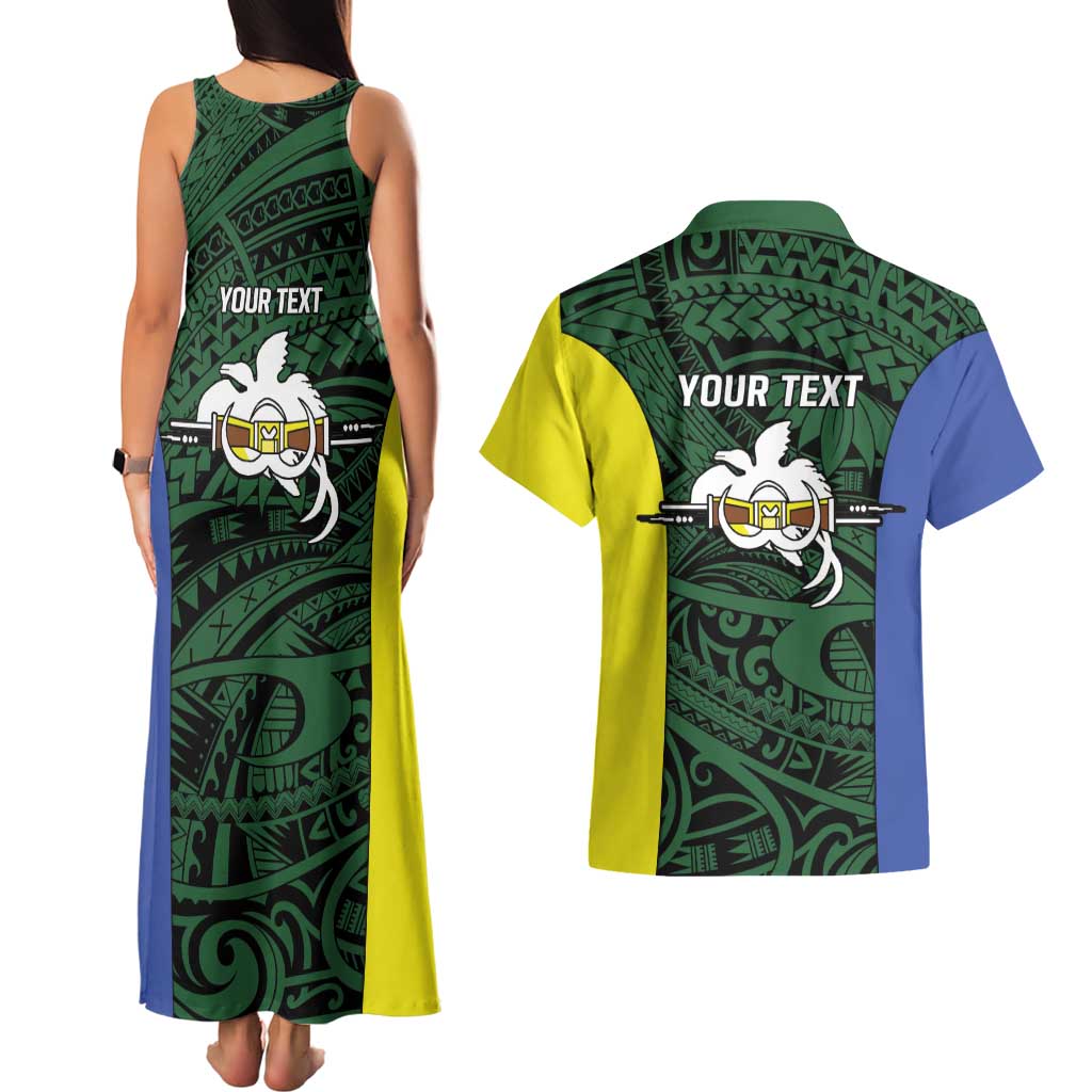 Personalised PNG Morobe Province Couples Matching Tank Maxi Dress and Hawaiian Shirt Bird of Paradise Tattoo Flag Motif LT9 - Polynesian Pride