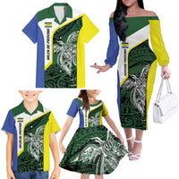 Personalised PNG Morobe Province Family Matching Off The Shoulder Long Sleeve Dress and Hawaiian Shirt Bird of Paradise Tattoo Flag Motif LT9 - Polynesian Pride