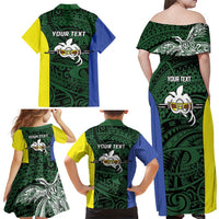 Personalised PNG Morobe Province Family Matching Off Shoulder Maxi Dress and Hawaiian Shirt Bird of Paradise Tattoo Flag Motif LT9 - Polynesian Pride