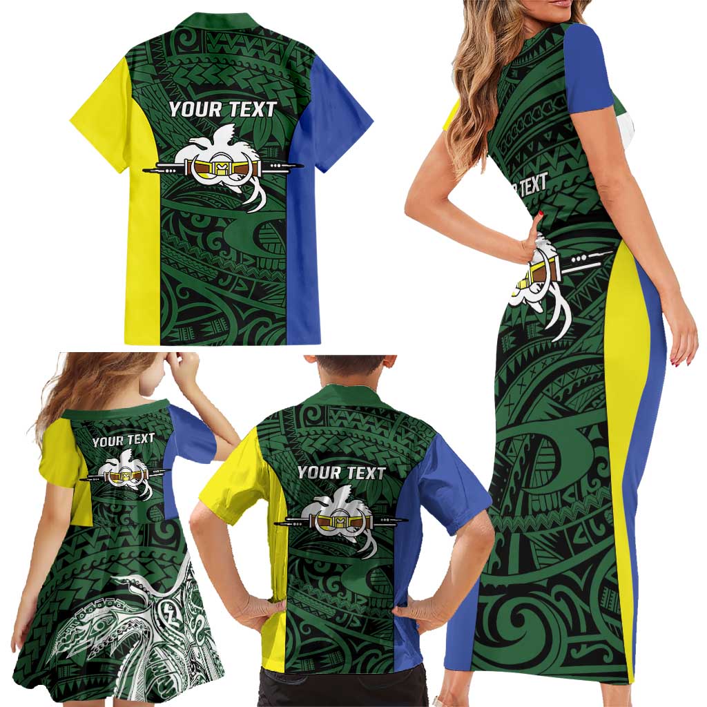 Personalised PNG Morobe Province Family Matching Short Sleeve Bodycon Dress and Hawaiian Shirt Bird of Paradise Tattoo Flag Motif LT9 - Polynesian Pride