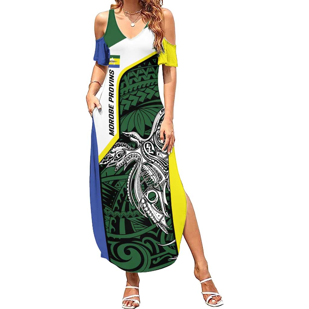 Personalised PNG Morobe Province Family Matching Summer Maxi Dress and Hawaiian Shirt Bird of Paradise Tattoo Flag Motif LT9 Mom's Dress Green - Polynesian Pride
