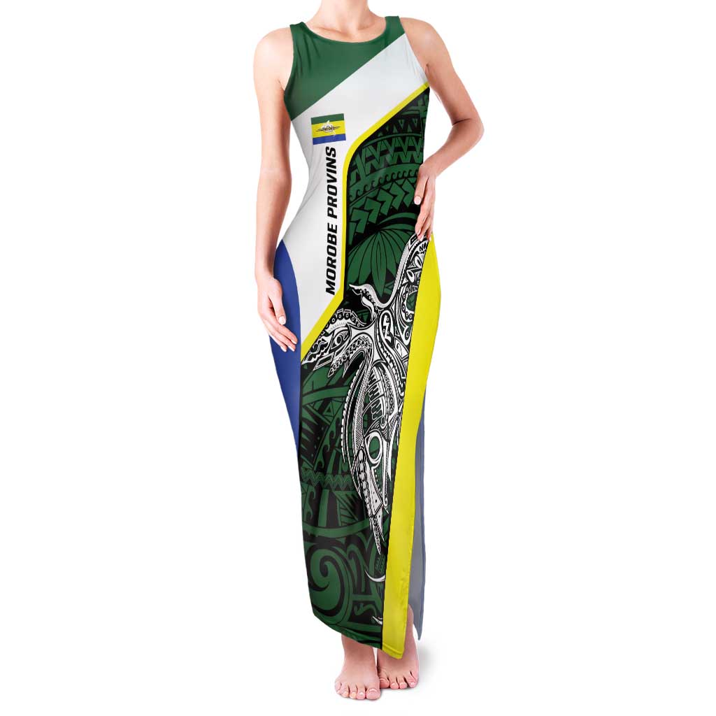 Personalised PNG Morobe Province Family Matching Tank Maxi Dress and Hawaiian Shirt Bird of Paradise Tattoo Flag Motif LT9 Mom's Dress Green - Polynesian Pride