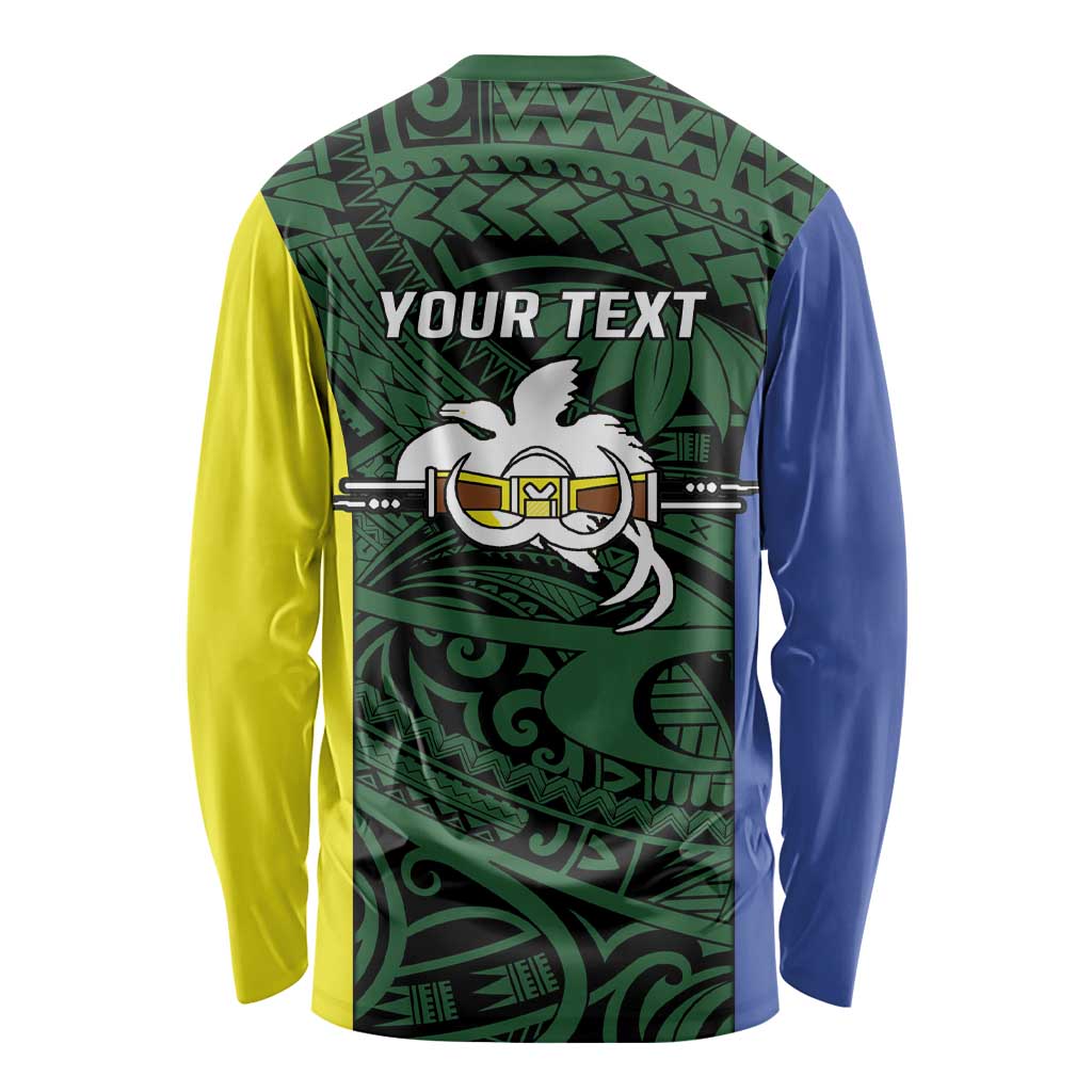 Personalised PNG Morobe Province Long Sleeve Shirt Bird of Paradise Tattoo Flag Motif LT9 - Polynesian Pride