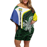 Personalised PNG Morobe Province Off Shoulder Short Dress Bird of Paradise Tattoo Flag Motif LT9 Women Green - Polynesian Pride