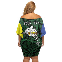 Personalised PNG Morobe Province Off Shoulder Short Dress Bird of Paradise Tattoo Flag Motif LT9 - Polynesian Pride