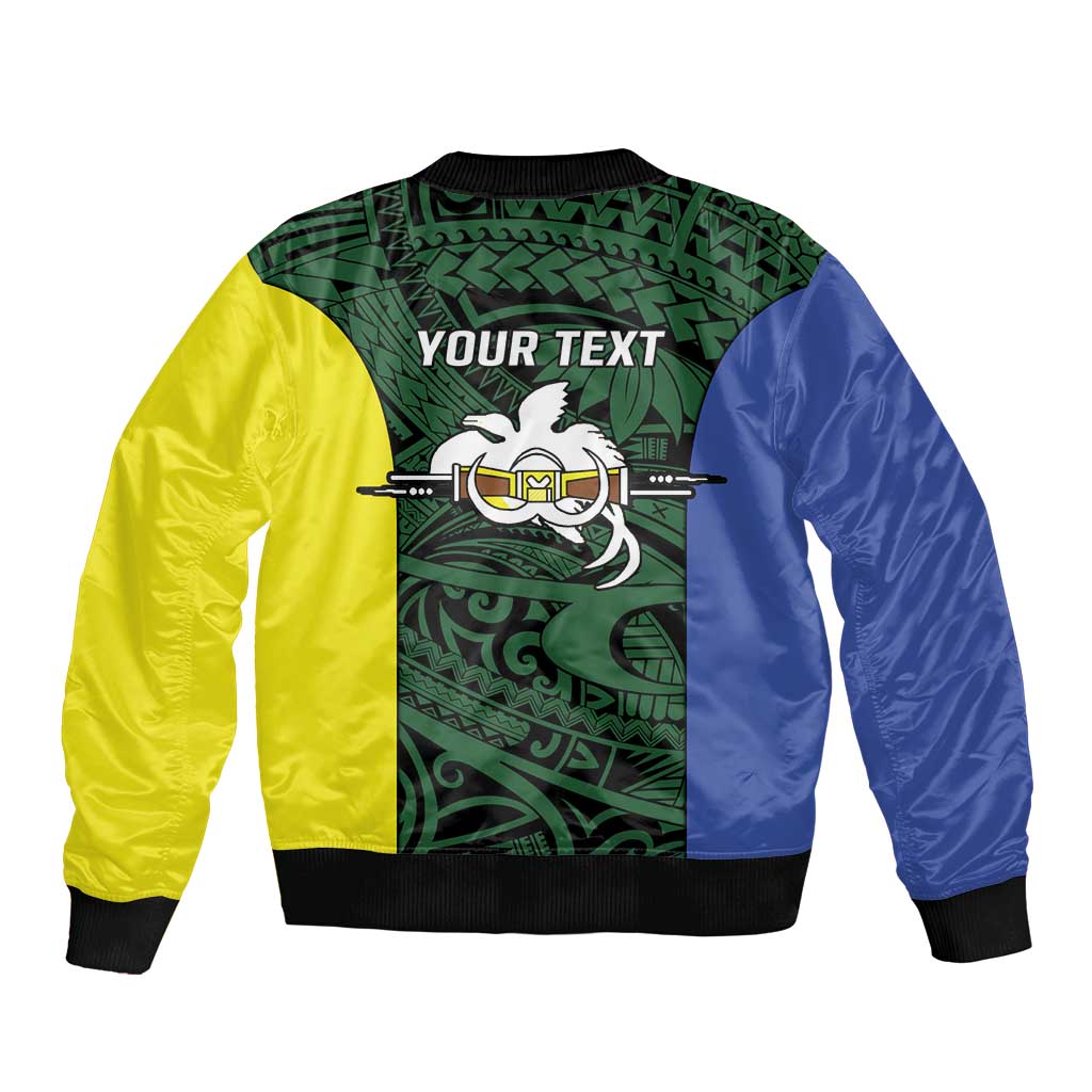 Personalised PNG Morobe Province Sleeve Zip Bomber Jacket Bird of Paradise Tattoo Flag Motif - Polynesian Pride