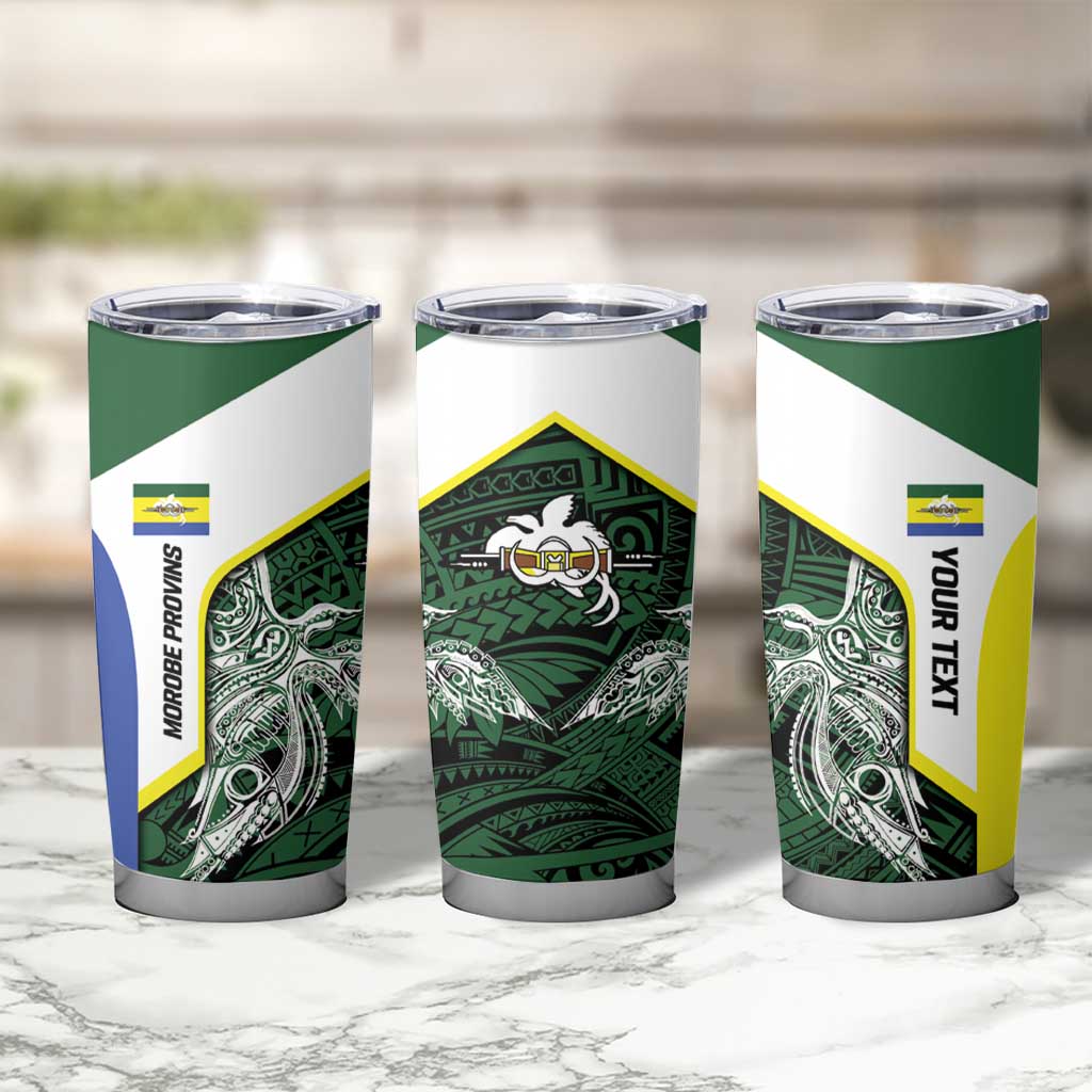 Personalised PNG Morobe Province Tumbler Cup Bird of Paradise Tattoo Flag Motif LT9 - Polynesian Pride