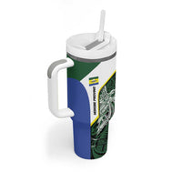 Personalised PNG Morobe Province Tumbler With Handle Bird of Paradise Tattoo Flag Motif - Polynesian Pride