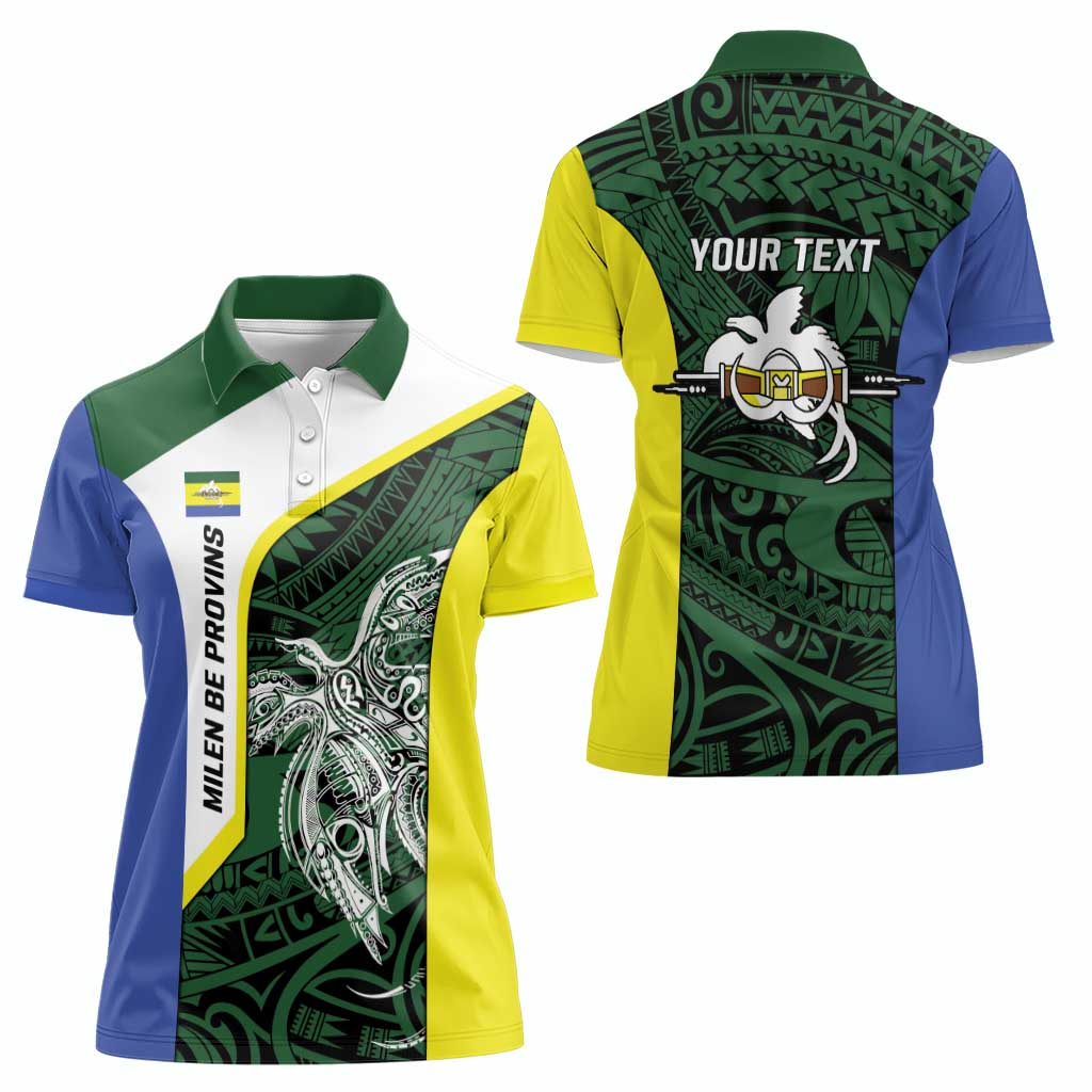 Personalised PNG Morobe Province Women Polo Shirt Bird of Paradise Tattoo Flag Motif LT9 - Polynesian Pride
