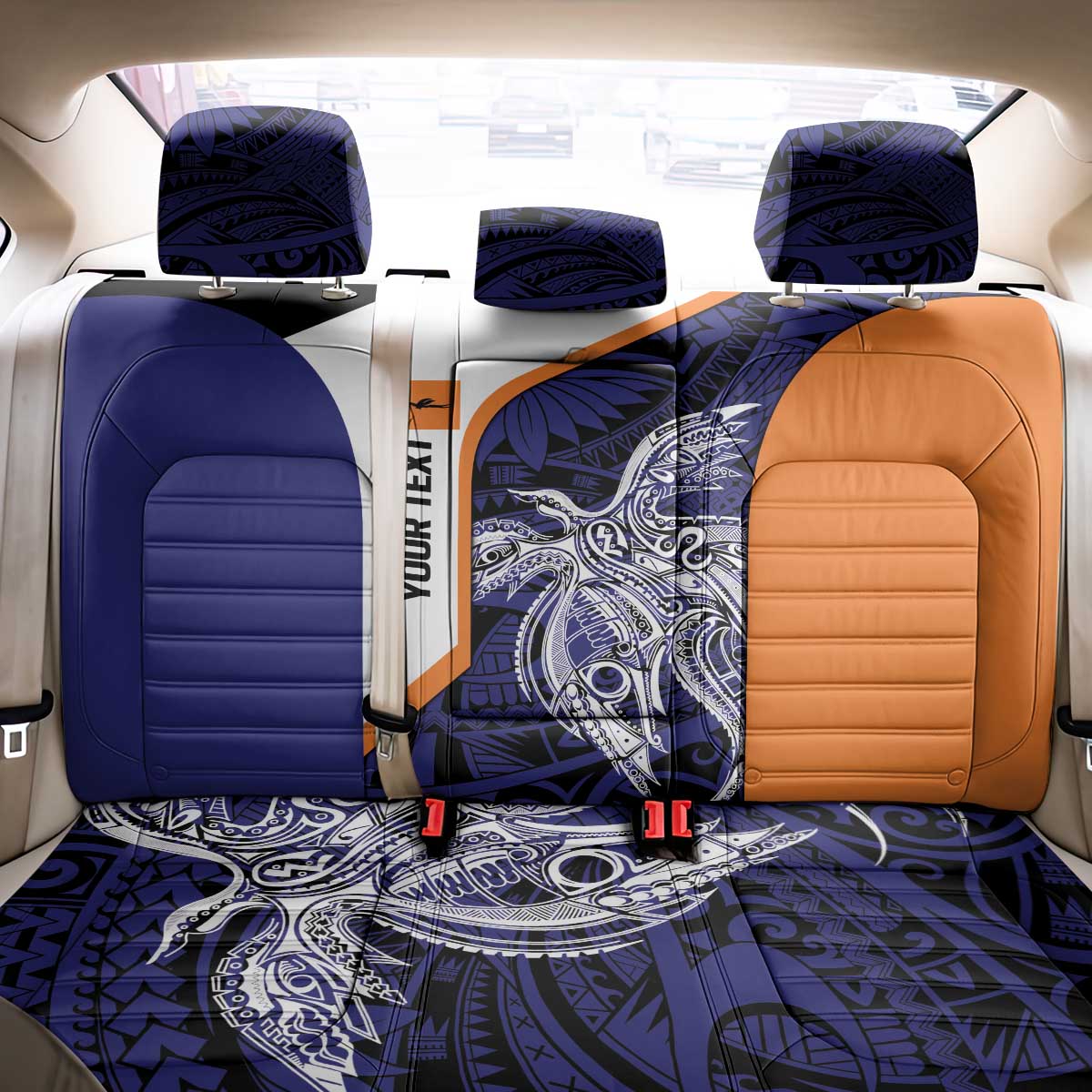Personalised PNG New Ireland Back Car Seat Cover Bird of Paradise Tattoo Flag Motif LT9 - Polynesian Pride