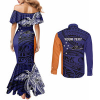 Personalised PNG New Ireland Couples Matching Mermaid Dress and Long Sleeve Button Shirt Bird of Paradise Tattoo Flag Motif LT9 - Polynesian Pride