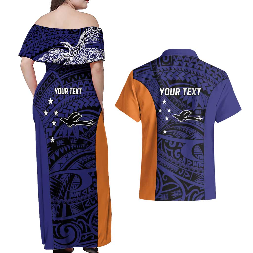 Personalised PNG New Ireland Couples Matching Off Shoulder Maxi Dress and Hawaiian Shirt Bird of Paradise Tattoo Flag Motif LT9 - Polynesian Pride