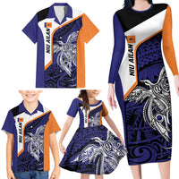 Personalised PNG New Ireland Family Matching Long Sleeve Bodycon Dress and Hawaiian Shirt Bird of Paradise Tattoo Flag Motif LT9 - Polynesian Pride