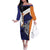 Personalised PNG New Ireland Family Matching Off The Shoulder Long Sleeve Dress and Hawaiian Shirt Bird of Paradise Tattoo Flag Motif - Polynesian Pride