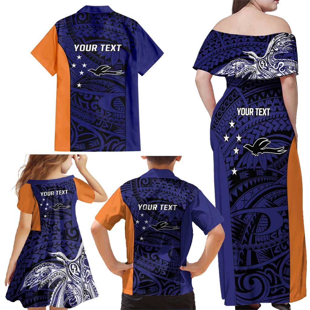 Personalised PNG New Ireland Family Matching Off Shoulder Maxi Dress and Hawaiian Shirt Bird of Paradise Tattoo Flag Motif LT9 - Polynesian Pride