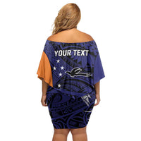 Personalised PNG New Ireland Family Matching Off Shoulder Short Dress and Hawaiian Shirt Bird of Paradise Tattoo Flag Motif LT9 - Polynesian Pride