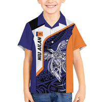 Personalised PNG New Ireland Family Matching Off Shoulder Short Dress and Hawaiian Shirt Bird of Paradise Tattoo Flag Motif LT9 Son's Shirt Orange - Polynesian Pride