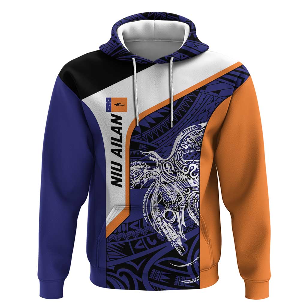 Personalised PNG New Ireland Hoodie Bird of Paradise Tattoo Flag Motif LT9 Pullover Hoodie Orange - Polynesian Pride