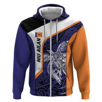 Personalised PNG New Ireland Hoodie Bird of Paradise Tattoo Flag Motif LT9 Zip Hoodie Orange - Polynesian Pride