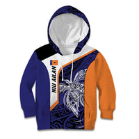 Personalised PNG New Ireland Kid Hoodie Bird of Paradise Tattoo Flag Motif LT9 Hoodie Orange - Polynesian Pride