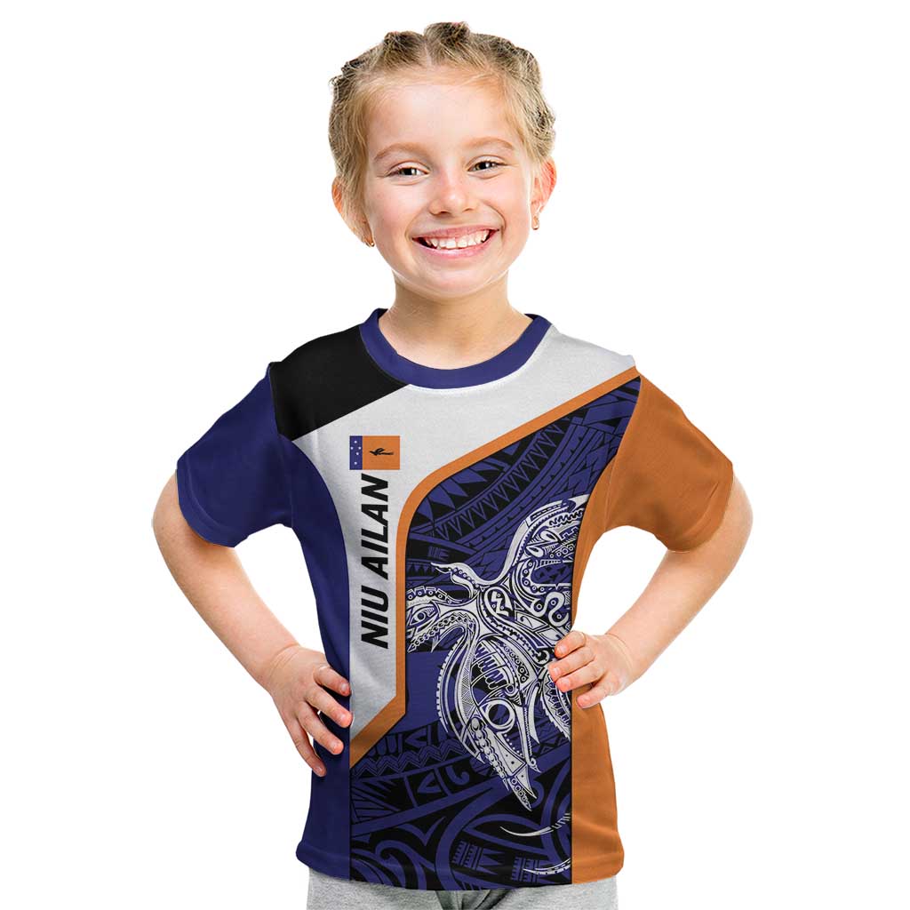 Personalised PNG New Ireland Kid T Shirt Bird of Paradise Tattoo Flag Motif LT9 Orange - Polynesian Pride