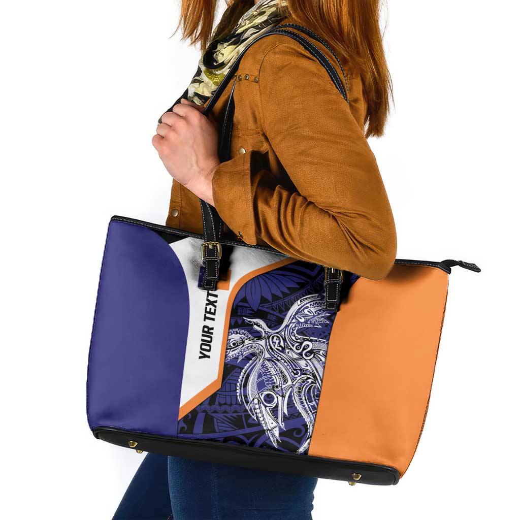 Personalised PNG New Ireland Leather Tote Bag Bird of Paradise Tattoo Flag Motif LT9 Orange - Polynesian Pride