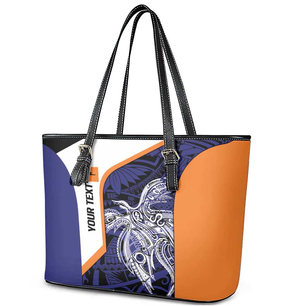 Personalised PNG New Ireland Leather Tote Bag Bird of Paradise Tattoo Flag Motif LT9 - Polynesian Pride