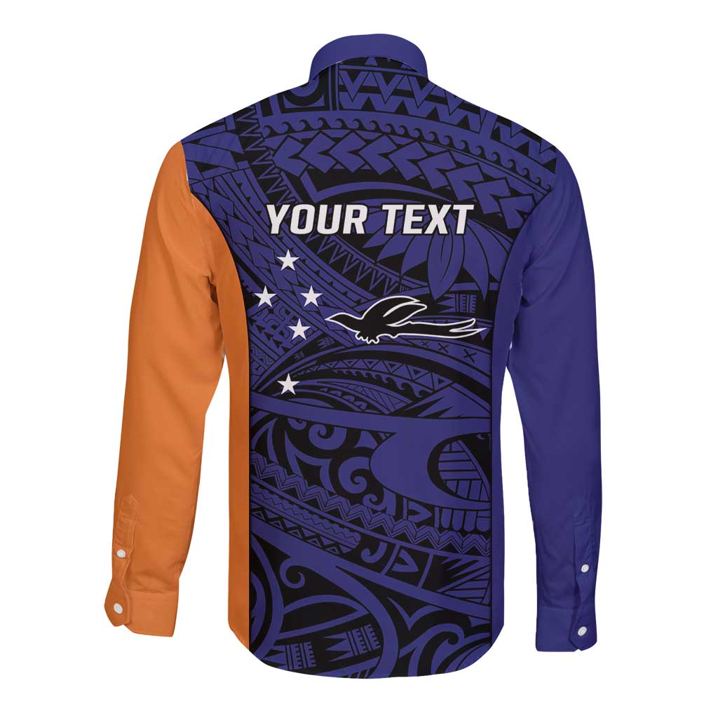Personalised PNG New Ireland Long Sleeve Button Shirt Bird of Paradise Tattoo Flag Motif LT9 - Polynesian Pride