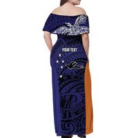 Personalised PNG New Ireland Off Shoulder Maxi Dress Bird of Paradise Tattoo Flag Motif - Polynesian Pride
