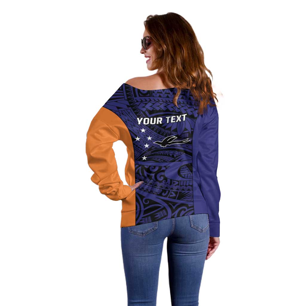 Personalised PNG New Ireland Off Shoulder Sweater Bird of Paradise Tattoo Flag Motif - Polynesian Pride
