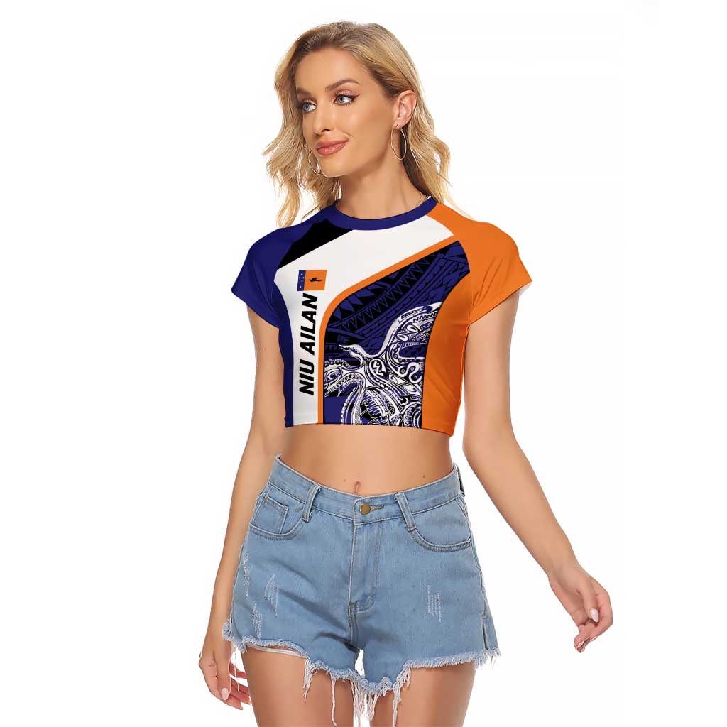 Personalised PNG New Ireland Raglan Cropped T Shirt Bird of Paradise Tattoo Flag Motif - Polynesian Pride